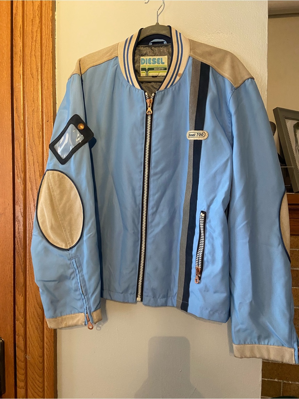 Vintage Diesel Men's Light Blue Bomber racing Jacket L EUC - Picture 1 of 11